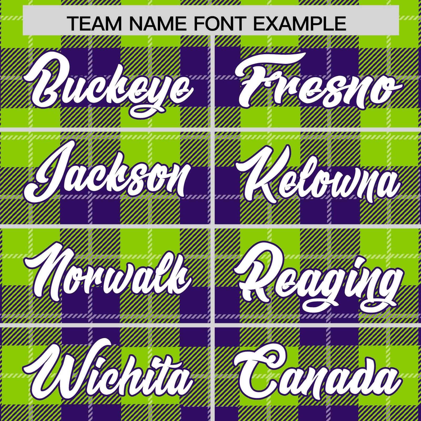 Custom Neon Green Purple-White Varsity Full-Snap Plaid Pattern Letterman Baseball Jacket