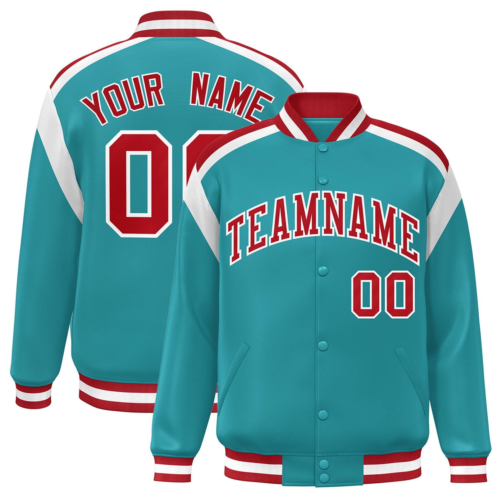 Custom Aqua Varsity Full-Snap Color Block Letterman Jacket