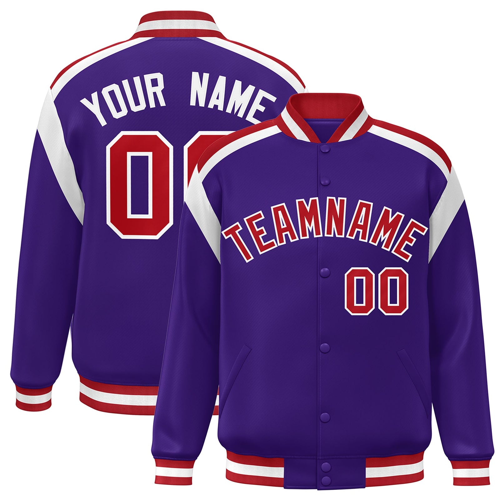 Custom Purple Varsity Full-Snap Color Block Letterman Jacket