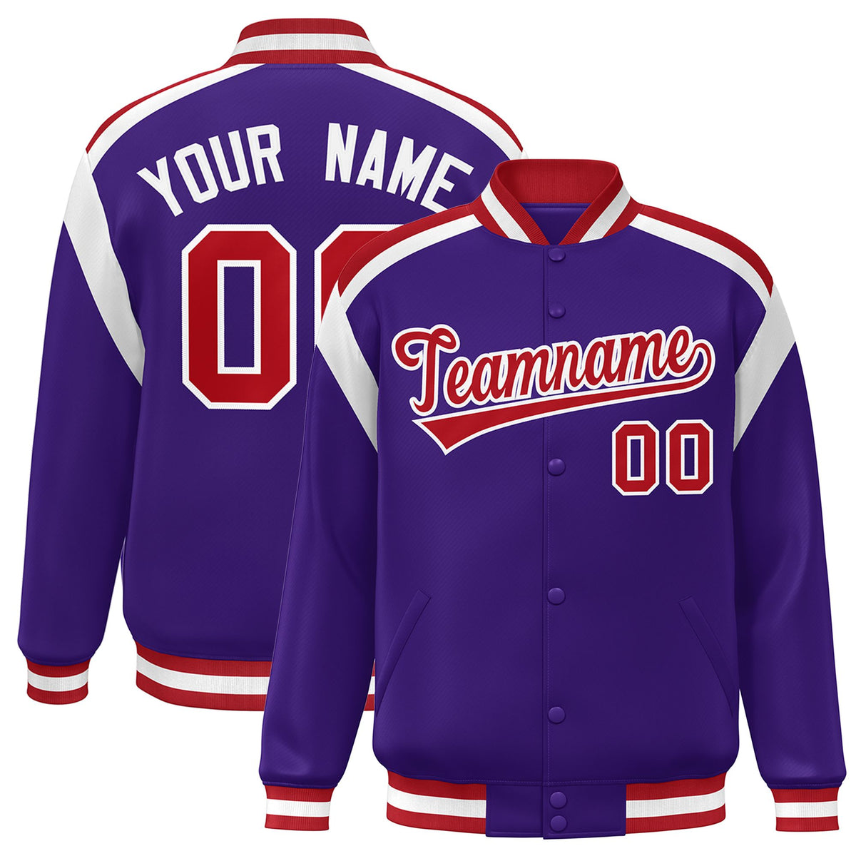 Custom Purple Varsity Full-Snap Color Block Letterman Jacket