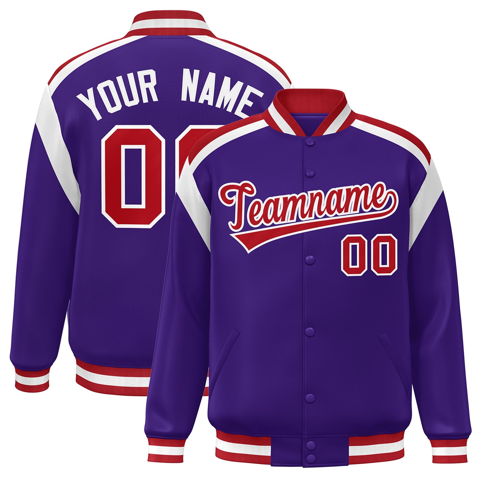 Custom Purple Varsity Full-Snap Color Block Letterman Jacket