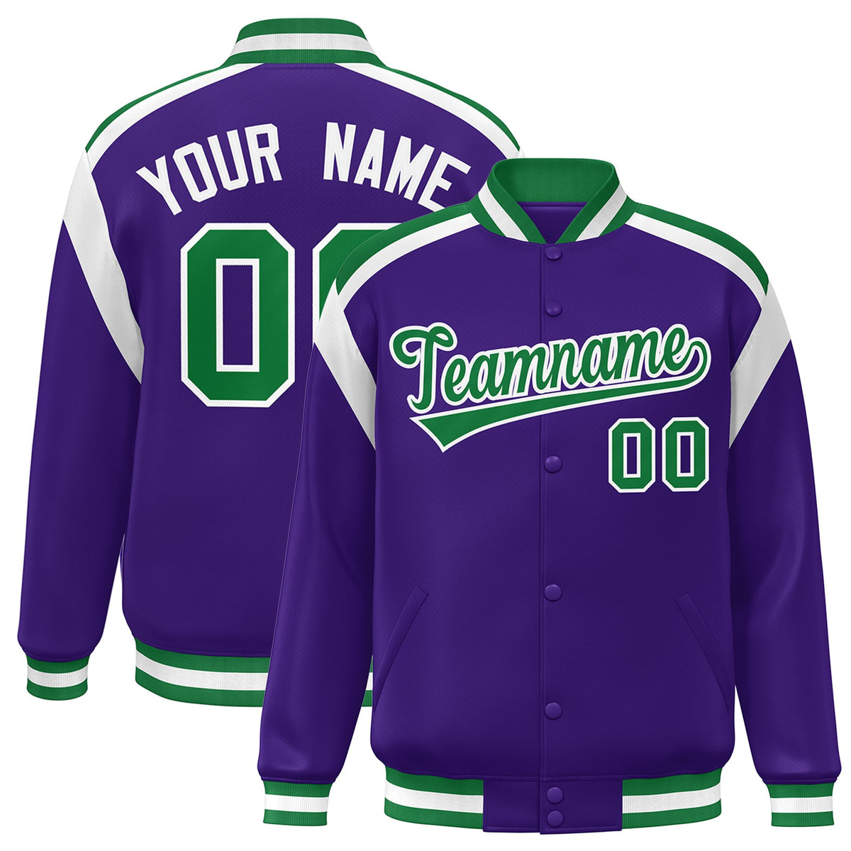 Custom Purple Varsity Full-Snap Color Block Letterman Jacket