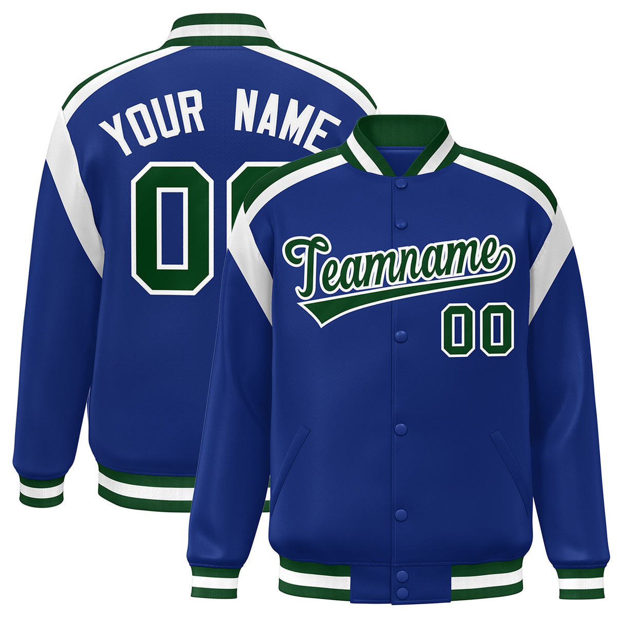 Custom Royal Varsity Full-Snap Color Block Letterman Jacket