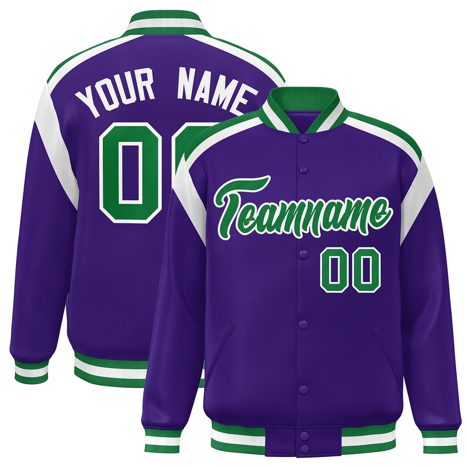 Custom Purple Varsity Full-Snap Color Block Letterman Jacket