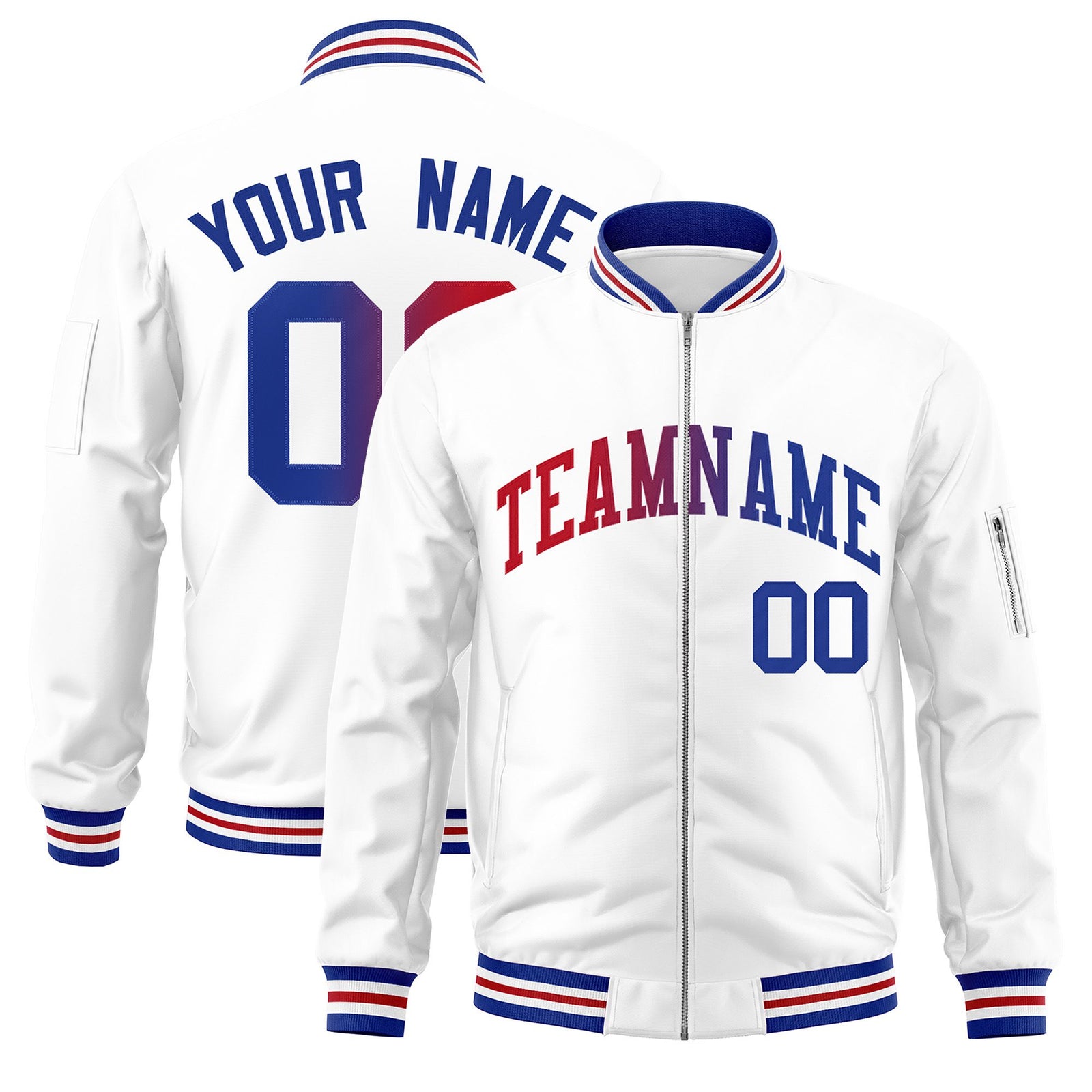 Custom White  Full-Zip Gradient Fashion Letterman Bomber Jacket