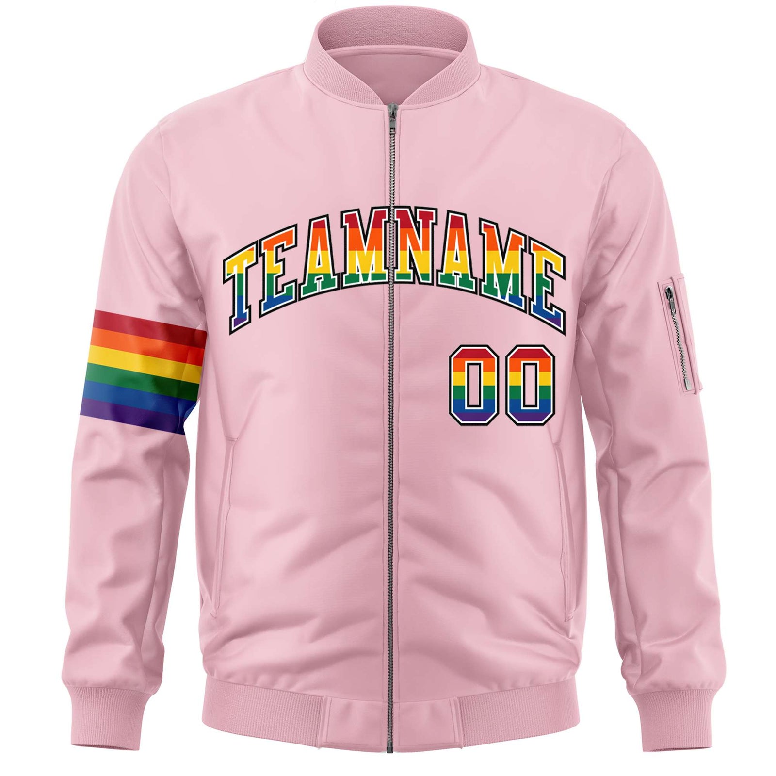 Custom Light Pink LGBT Rainbow For Pride Month Classic Style Letterman Bomber Jacket