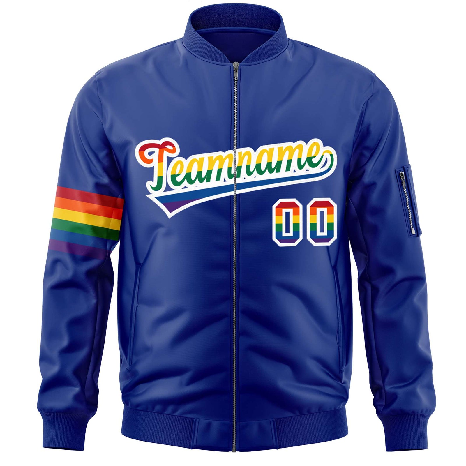 Custom Royal LGBT Rainbow For Pride Month Classic Style Letterman Bomber Jacket