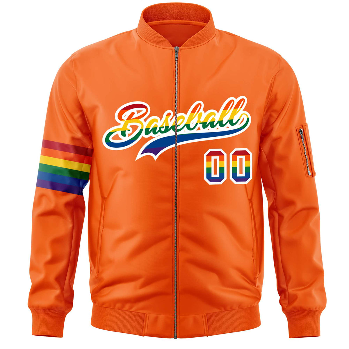 Custom Orange LGBT Rainbow For Pride Month Classic Style Letterman Bomber Jacket