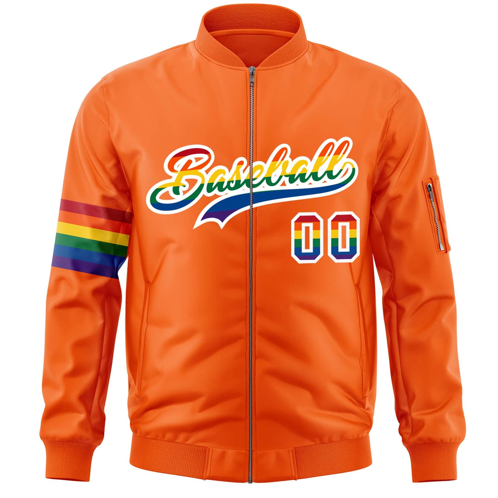 Custom Orange LGBT Rainbow For Pride Month Classic Style Letterman Bomber Jacket