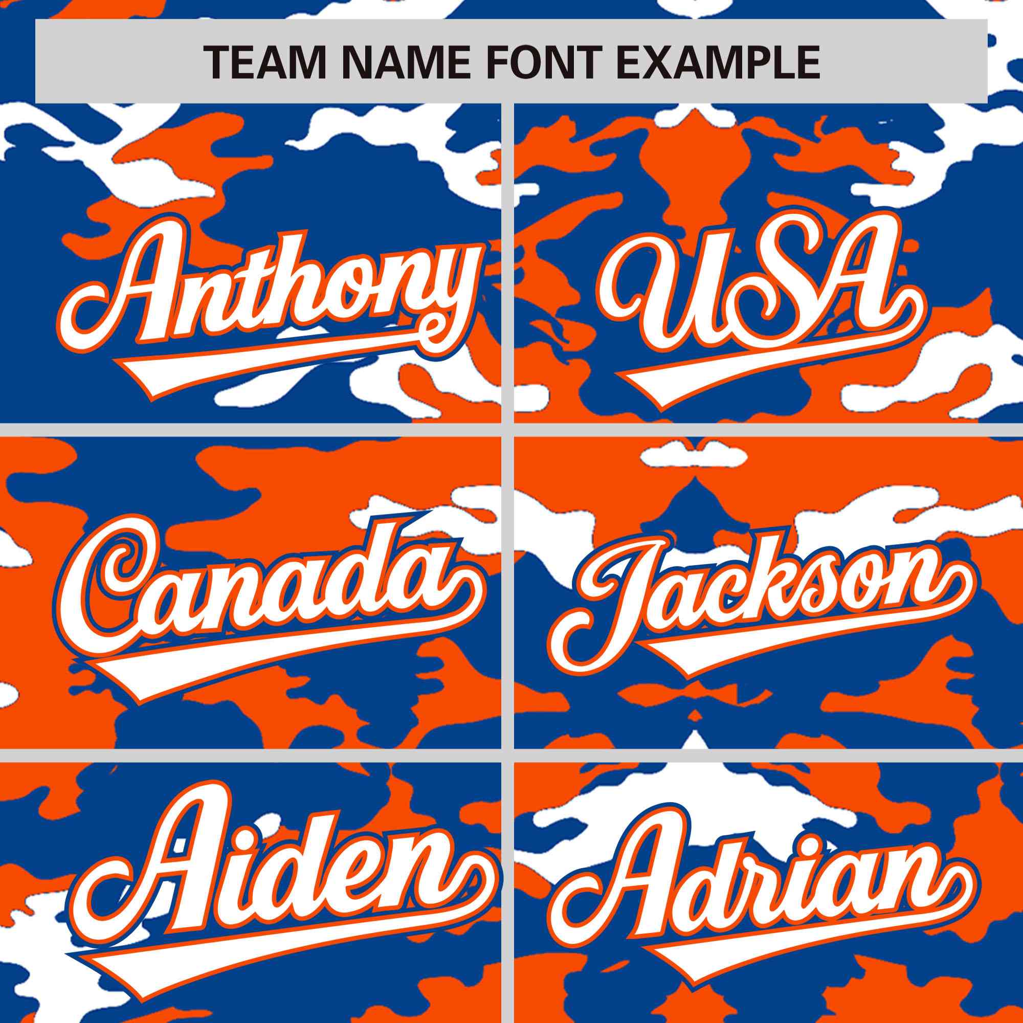 Custom Royal Orange-White Varsity Full-Zip Camo Letterman Bomber Jacket
