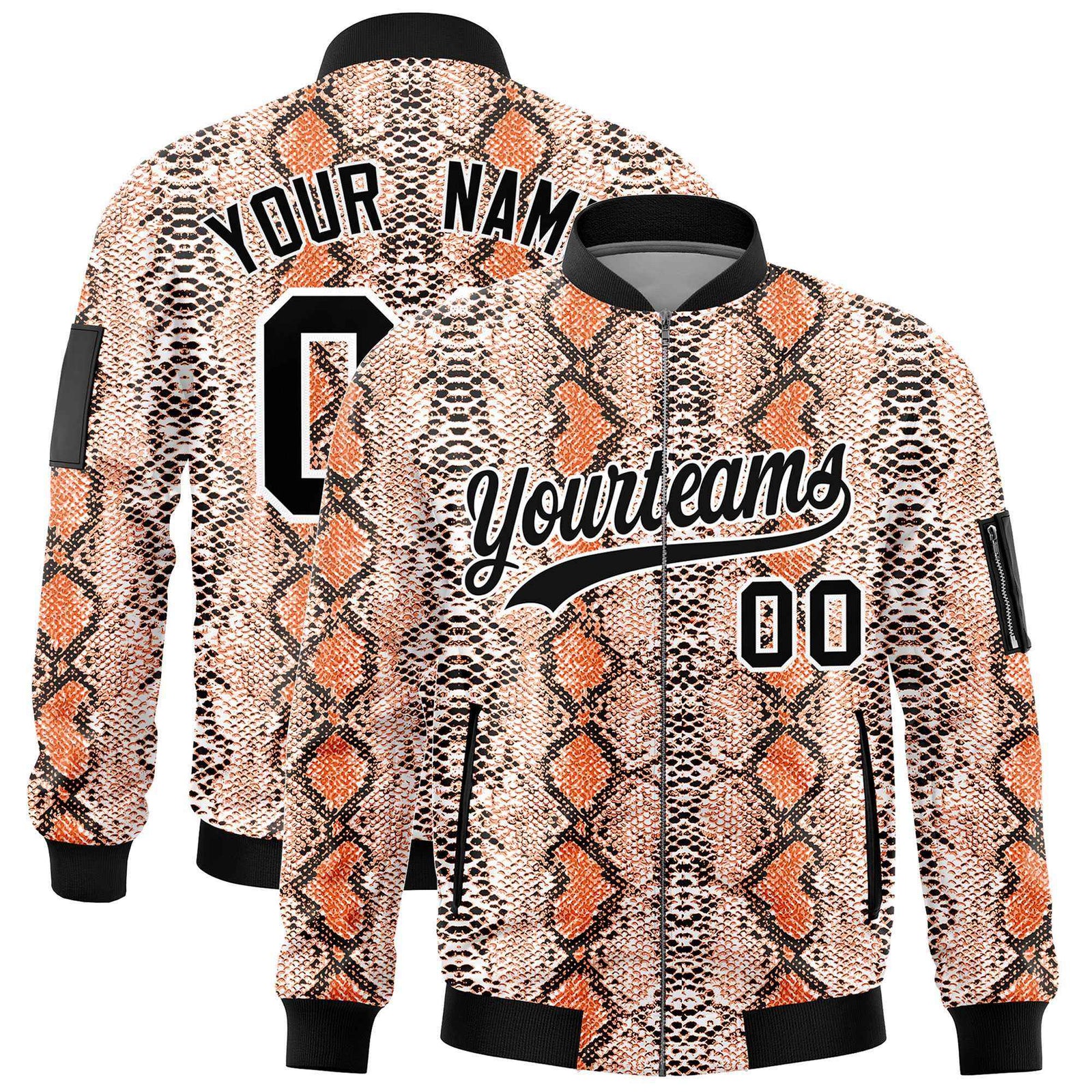 Custom Varsity Full-Zip Snake Pattern Letterman Bomber Jacket
