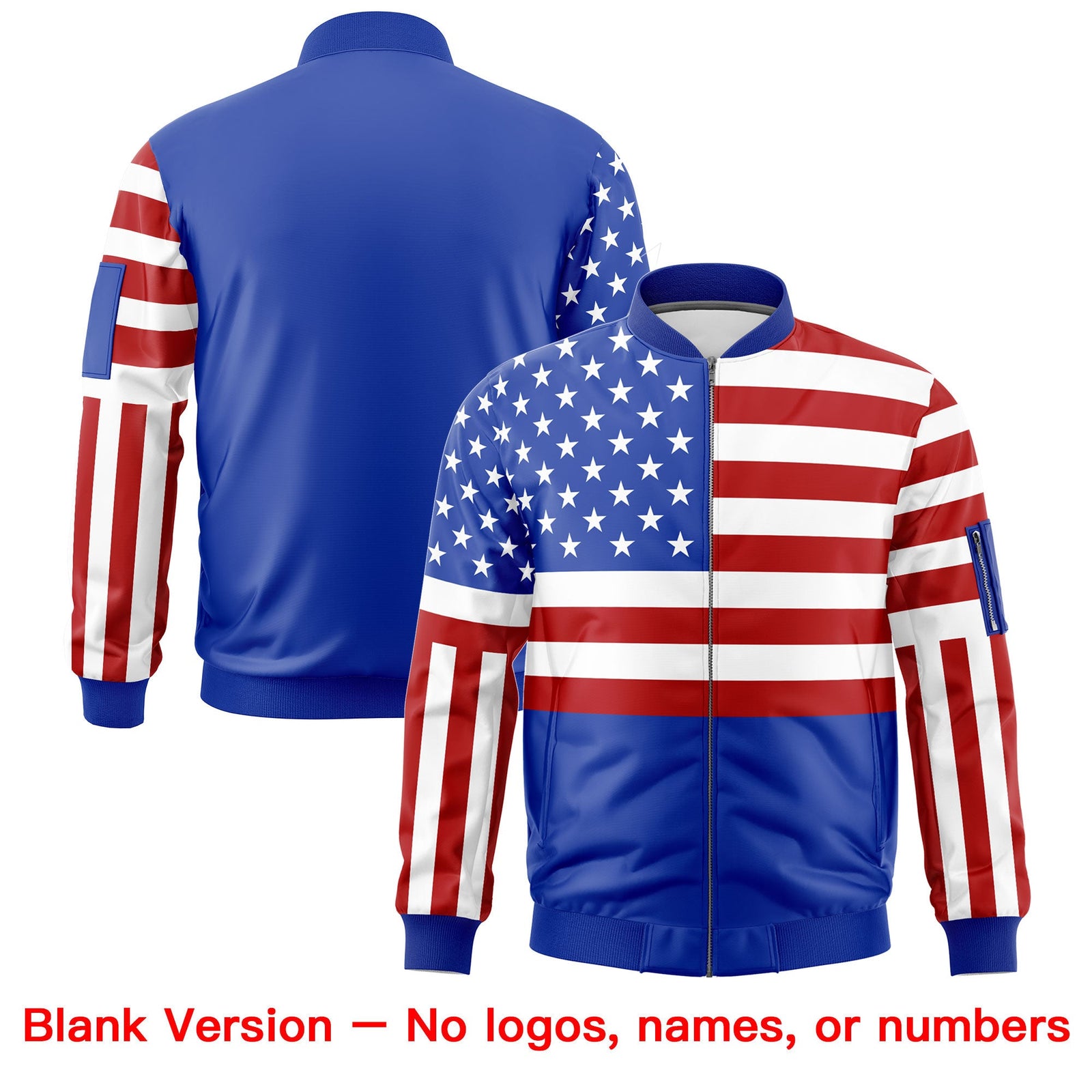 Custom Royal Blue Red White Independence Day Full Zip American Flag Wrinkle-Resistant Jacket| KXKSHOP