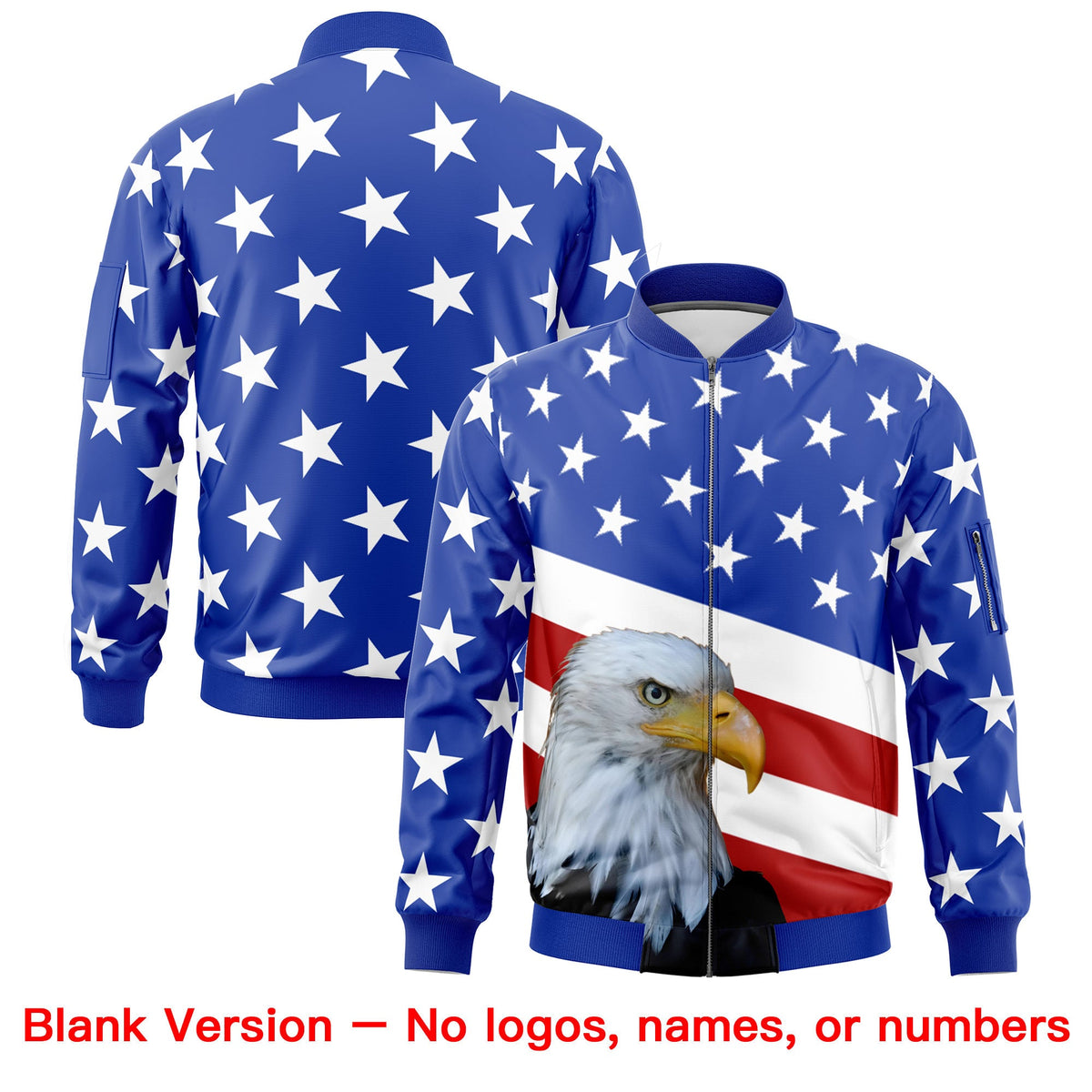 Custom Royal Blue White Red Independence Day Full Zip American Flag Wrinkle-Resistant Jacket| KXKSHOP
