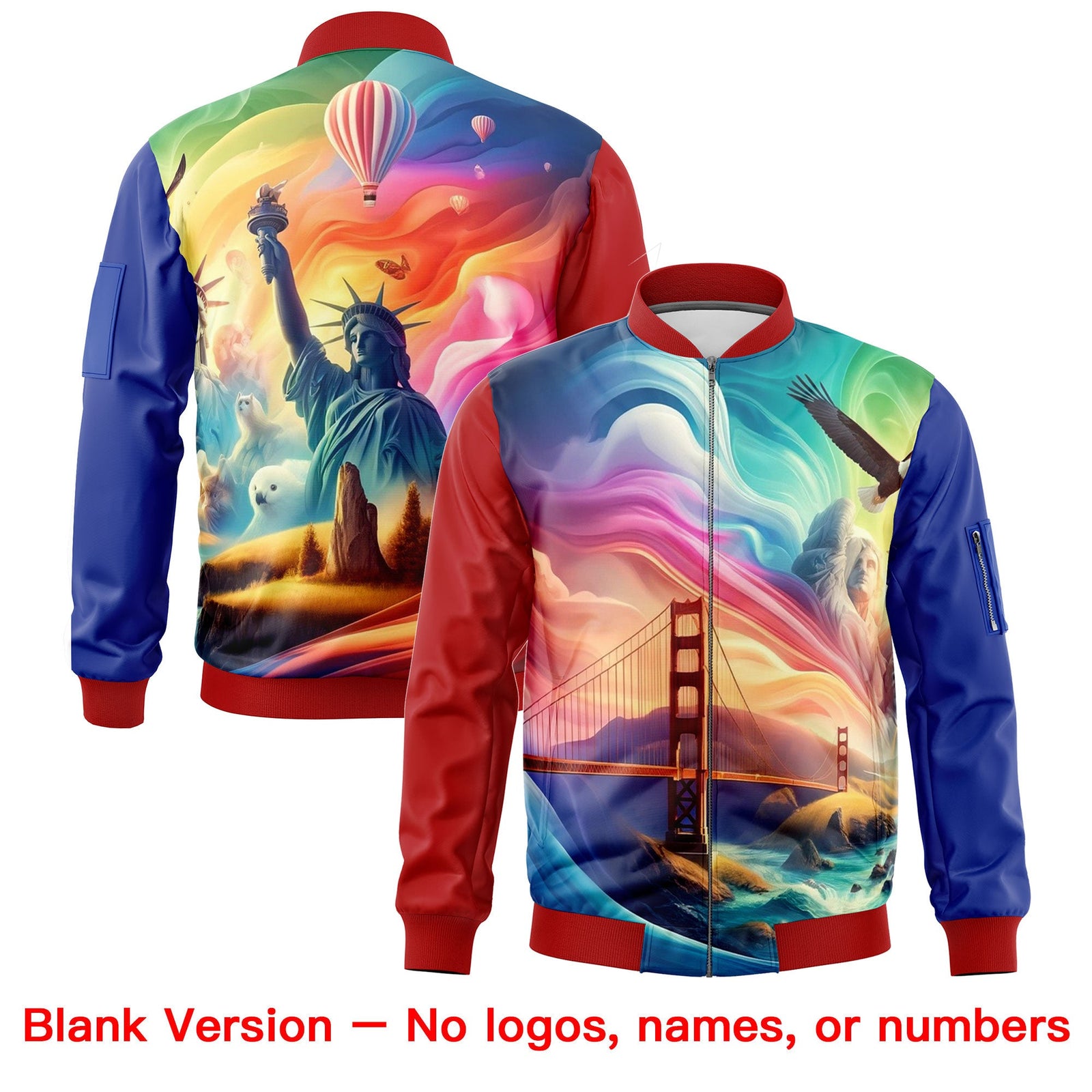 Custom Red Royal Blue White Independence Day Full Zip American Flag Wrinkle-Resistant Jacket| KXKSHOP