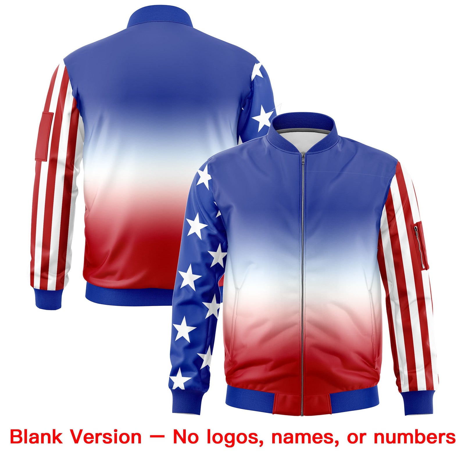 Custom Royal Blue White Red Independence Day Rising Stars Series Vertical Stripes Full Zip American Flag Stripe Fashion Wrinkle-Resistant Jacket| KXKSHOP
