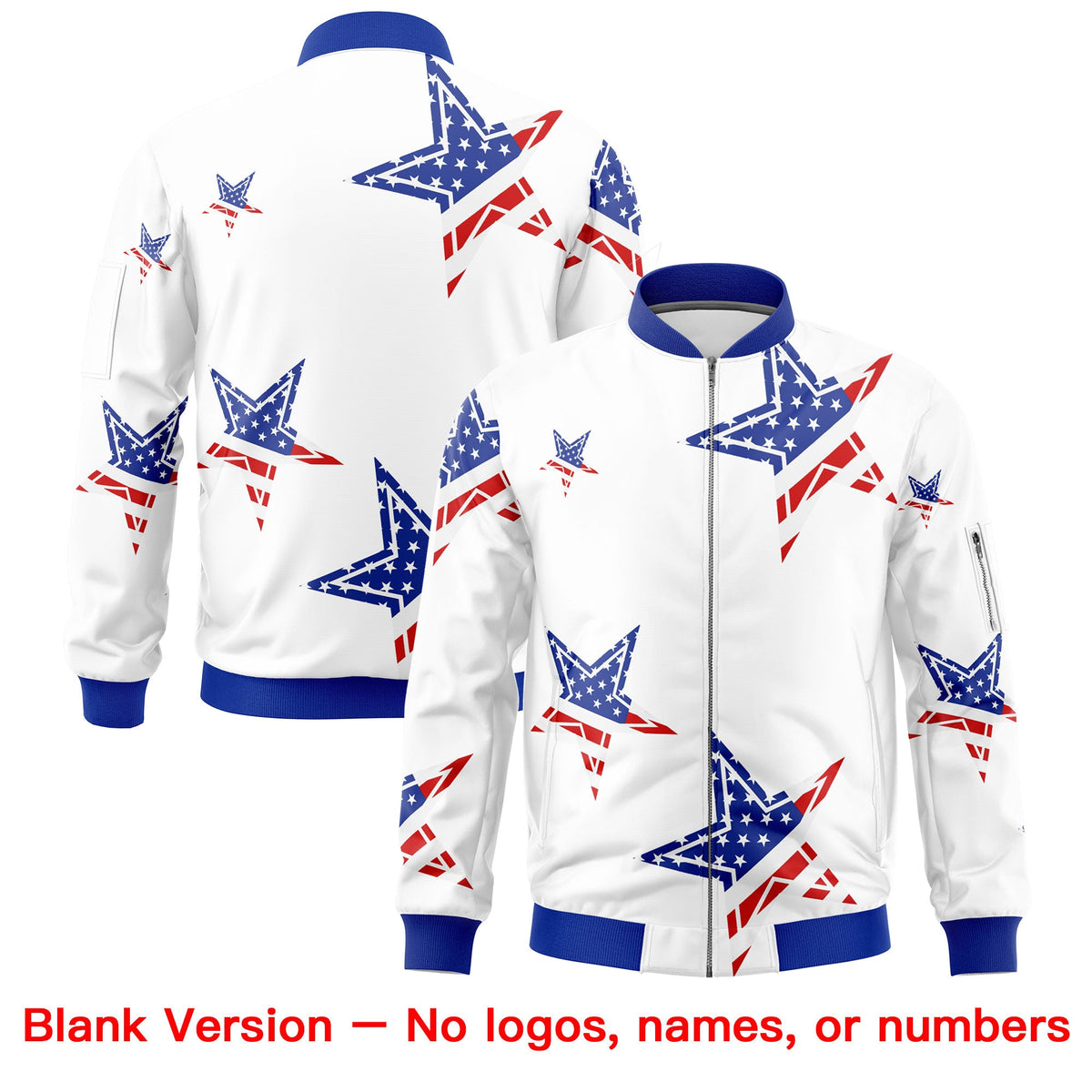 Custom White Royal Blue Red Independence Day Full Zip American Flag Wrinkle-Resistant Jacket| KXKSHOP