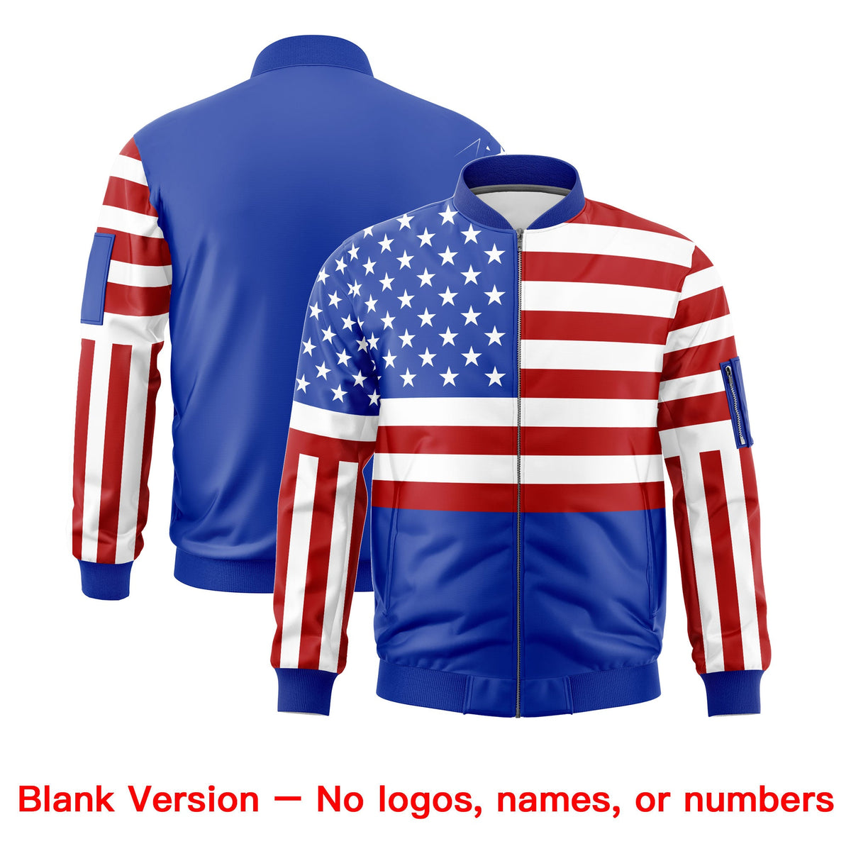 Custom Royal Blue Red White Independence Day Full Zip American Flag Wrinkle-Resistant Jacket| KXKSHOP