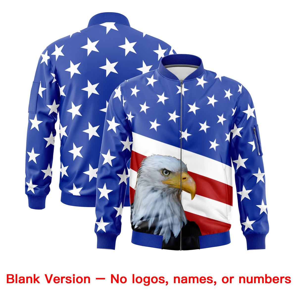 Custom Royal Blue White Red Independence Day Full Zip American Flag Wrinkle-Resistant Jacket| KXKSHOP