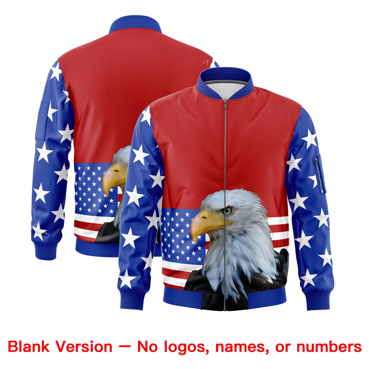 Custom Red Royal Blue White Independence Day Full Zip American Flag Wrinkle-Resistant Jacket| KXKSHOP