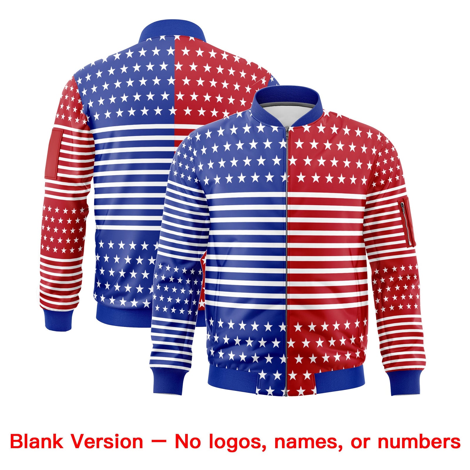 Custom Royal Blue Red White Independence Day Full Zip American Flag Wrinkle-Resistant Jacket| KXKSHOP