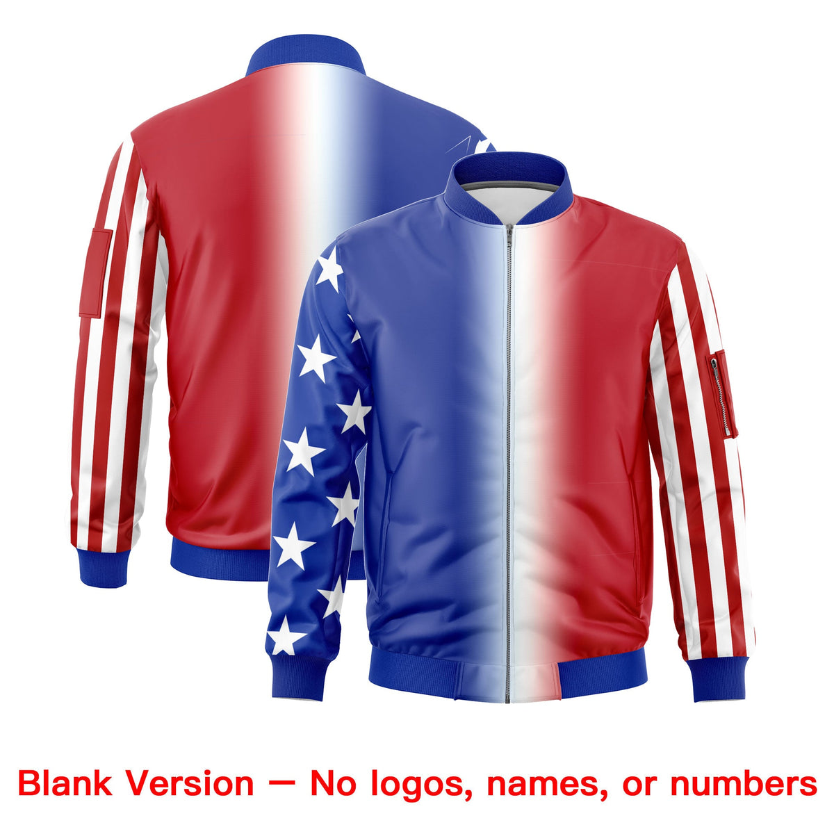 Custom Royal Blue White Red Independence Day Full Zip American Flag Wrinkle-Resistant Jacket| KXKSHOP