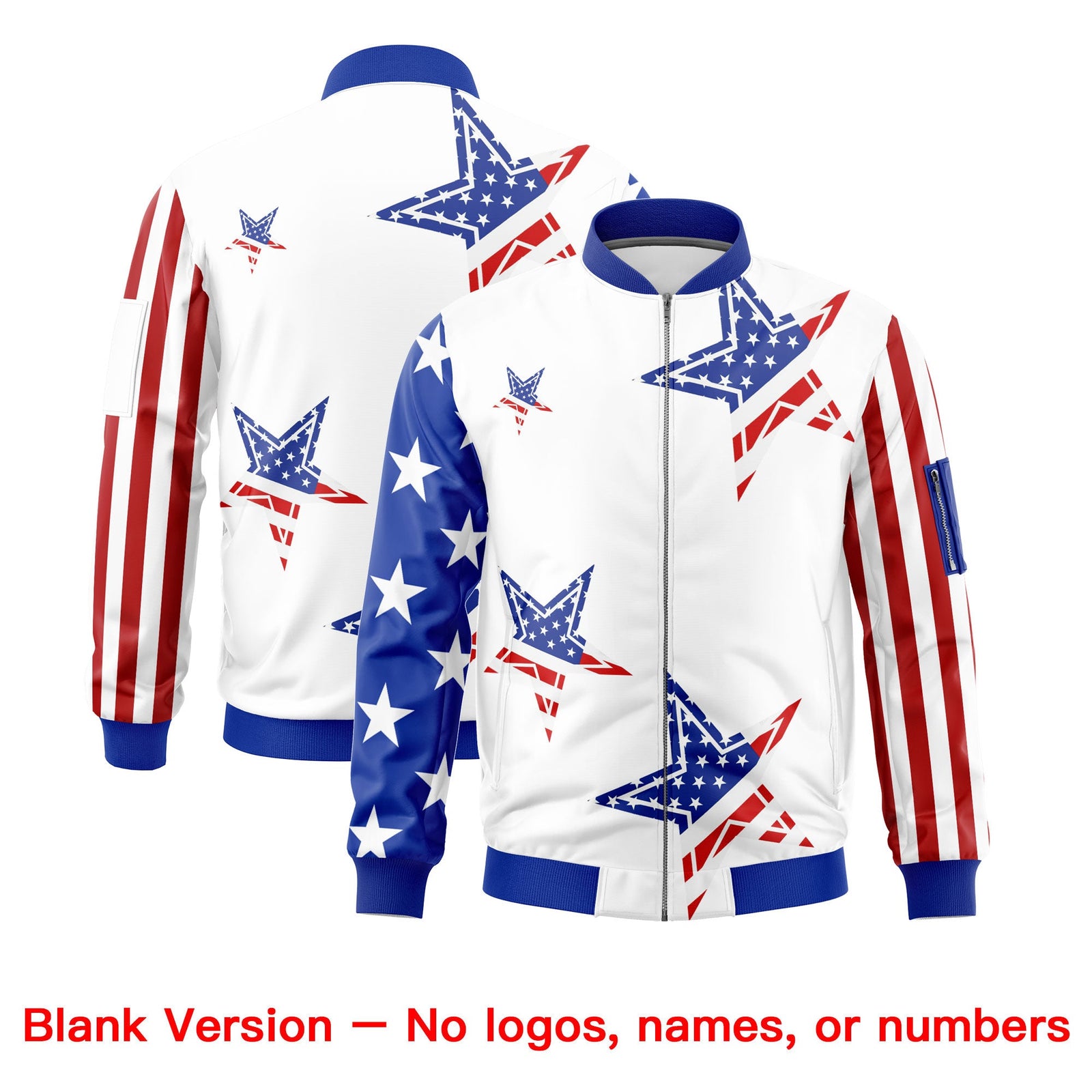 Custom White Red Royal Blue Independence Day Full Zip American Flag Wrinkle-Resistant Jacket| KXKSHOP