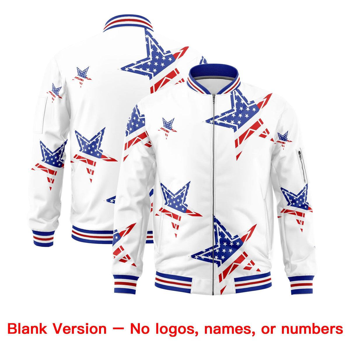 Custom White Royal Blue Red Independence Day Full Zip American Flag Wrinkle-Resistant Jacket| KXKSHOP