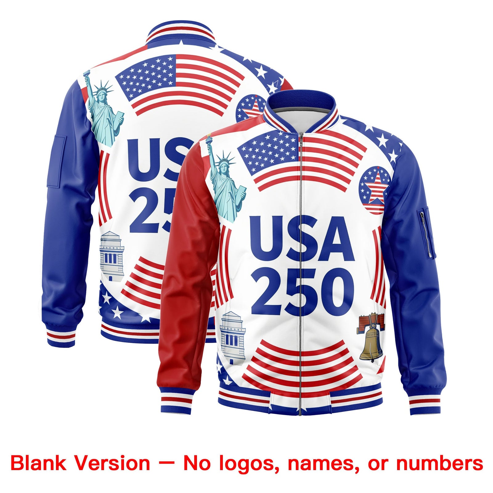 Custom Red Royal Blue White Independence Day Full Zip American Flag Wrinkle-Resistant Jacket| KXKSHOP