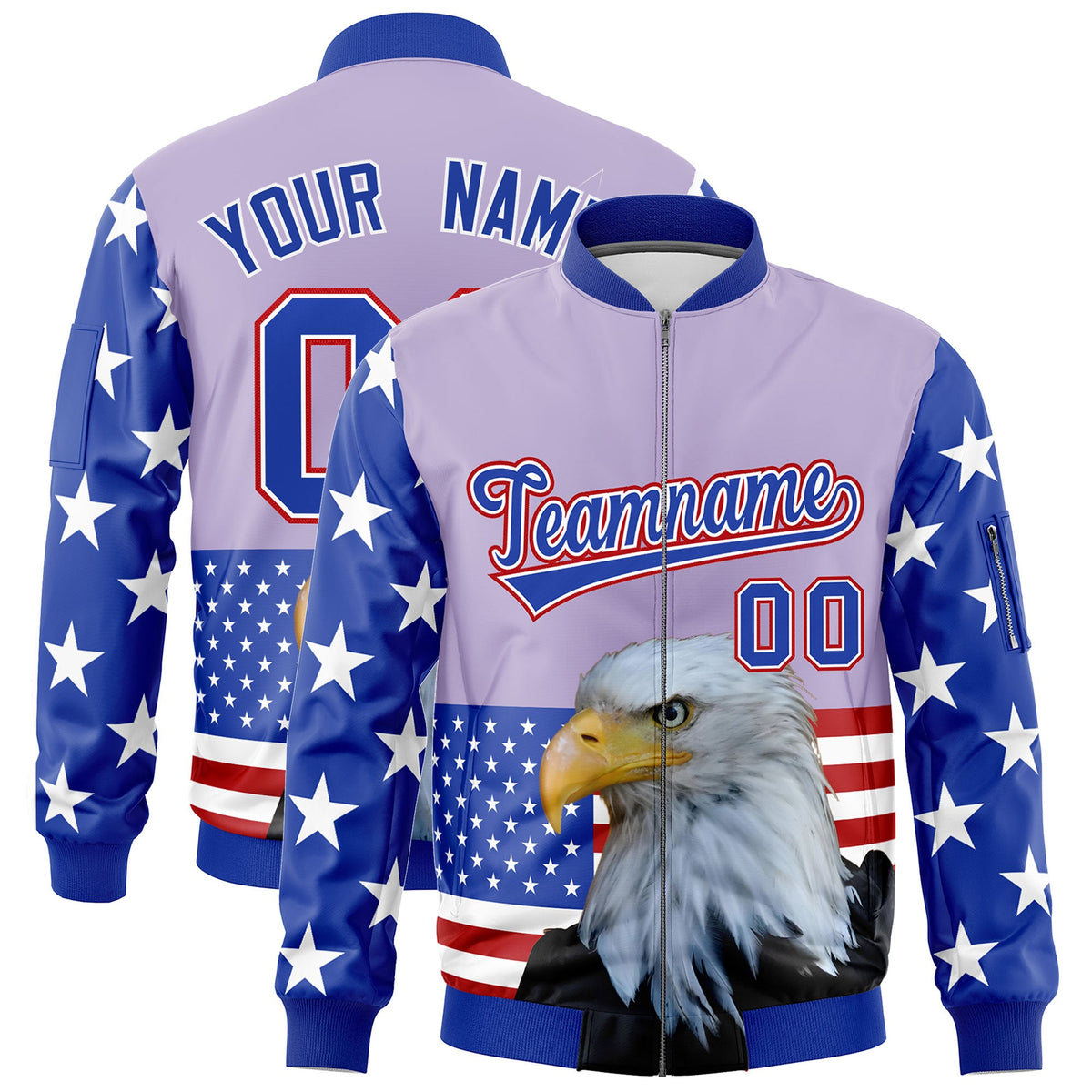 Custom Royal Blue White Red Independence Day Full Zip American Flag Wrinkle-Resistant Jacket| KXKSHOP