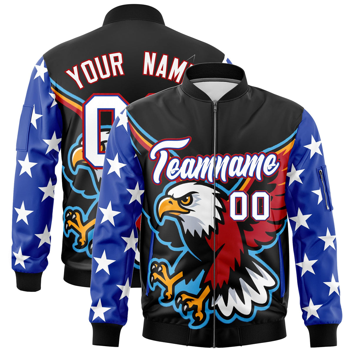 Custom Black Royal Blue White Independence Day Full Zip American Flag Wrinkle-Resistant Jacket| KXKSHOP