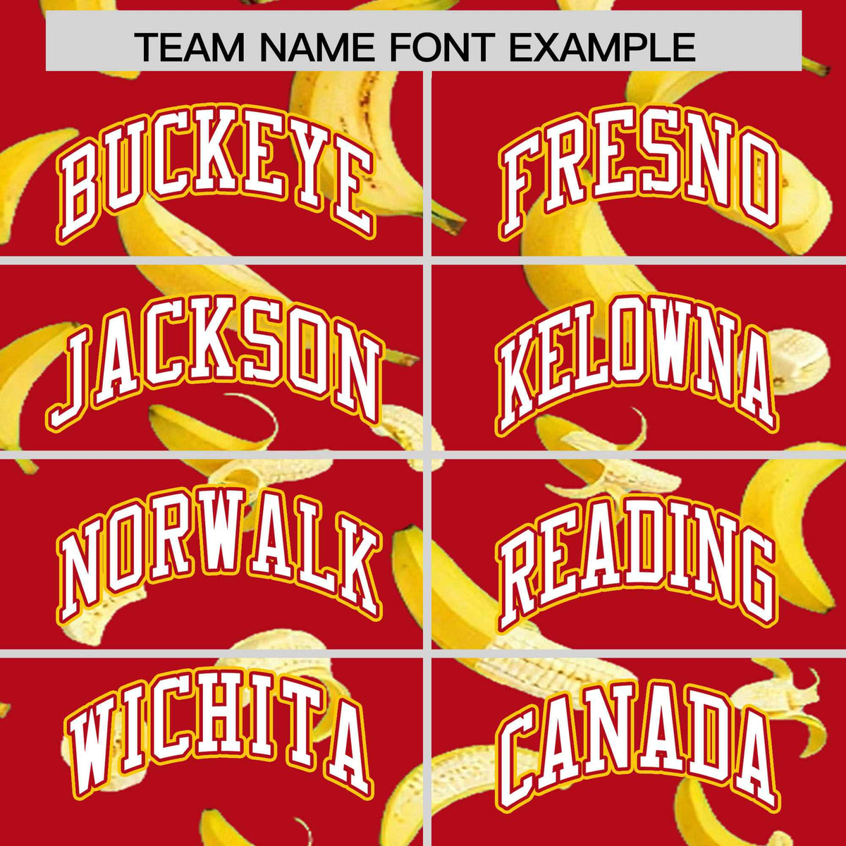 Custom Red Varsity Full-Zip Banana Pattern Letterman Bomber Jacket | Graffiti Pattern | Embroidery&amp;Dye-sublimation printing | KXKSHOP