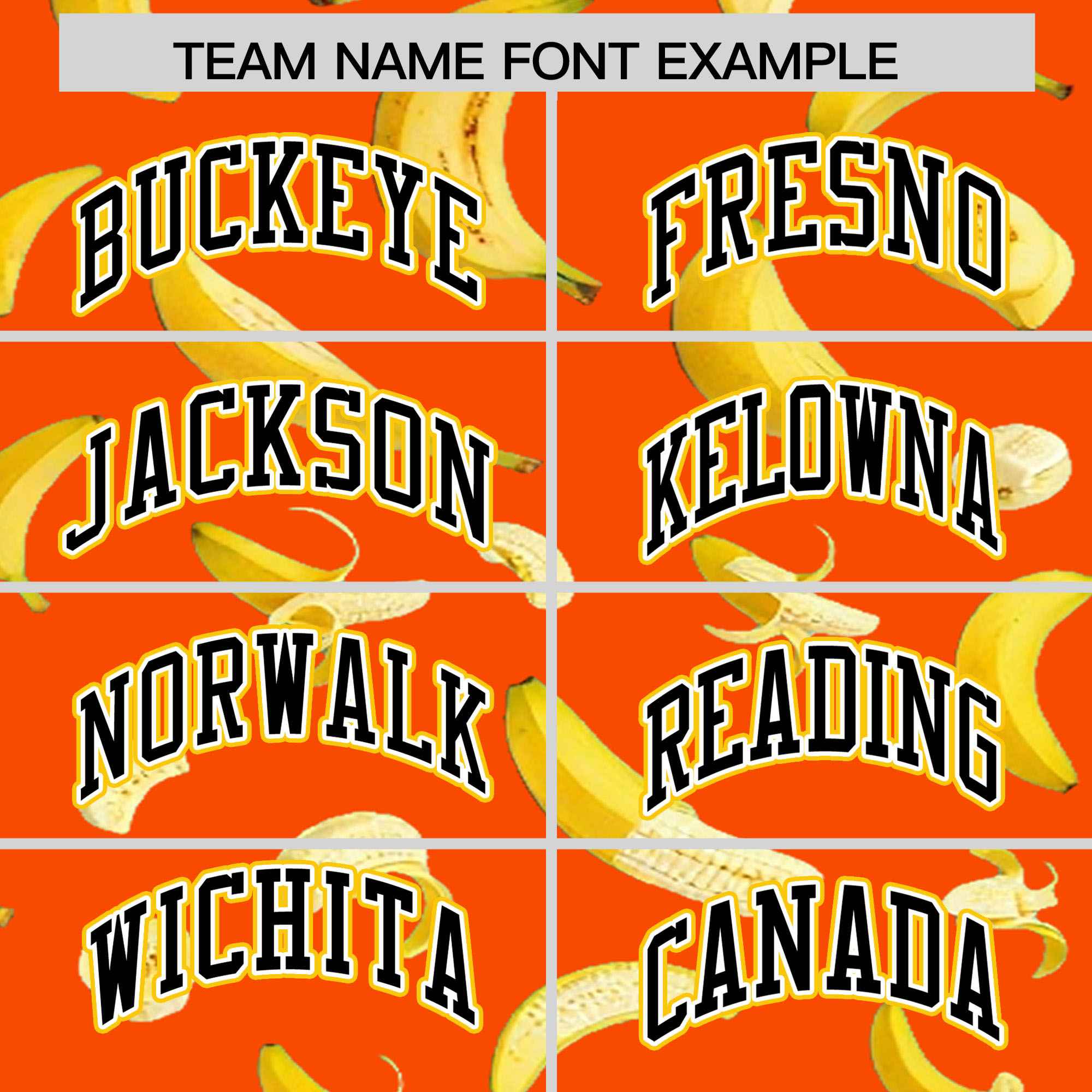 Custom Orange Varsity Full-Zip Banana Pattern Letterman Bomber Jacket | Graffiti Pattern | Embroidery&Dye-sublimation printing | KXKSHOP