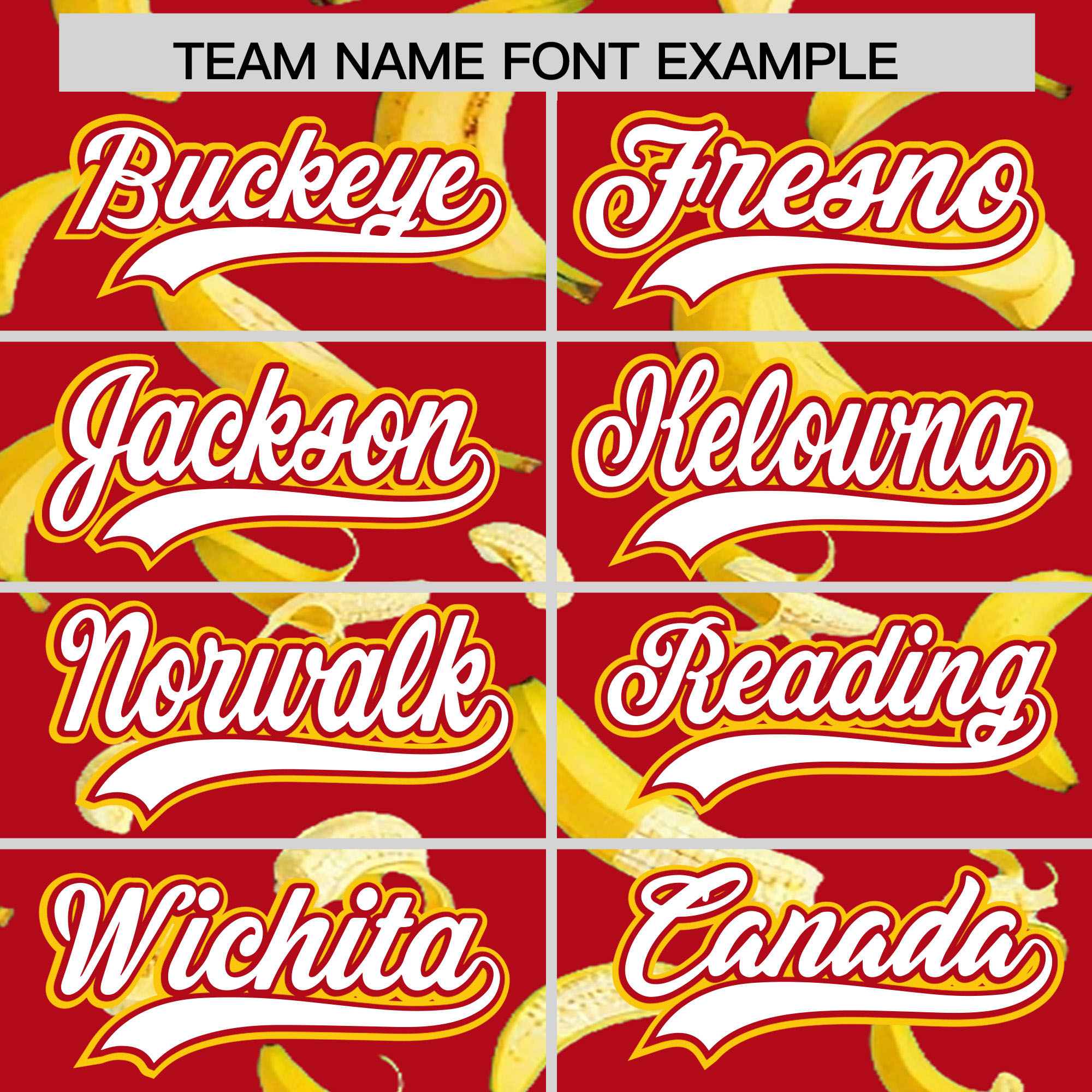 Custom Red Varsity Full-Zip Banana Pattern Letterman Bomber Jacket | Graffiti Pattern | Embroidery&Dye-sublimation printing | KXKSHOP