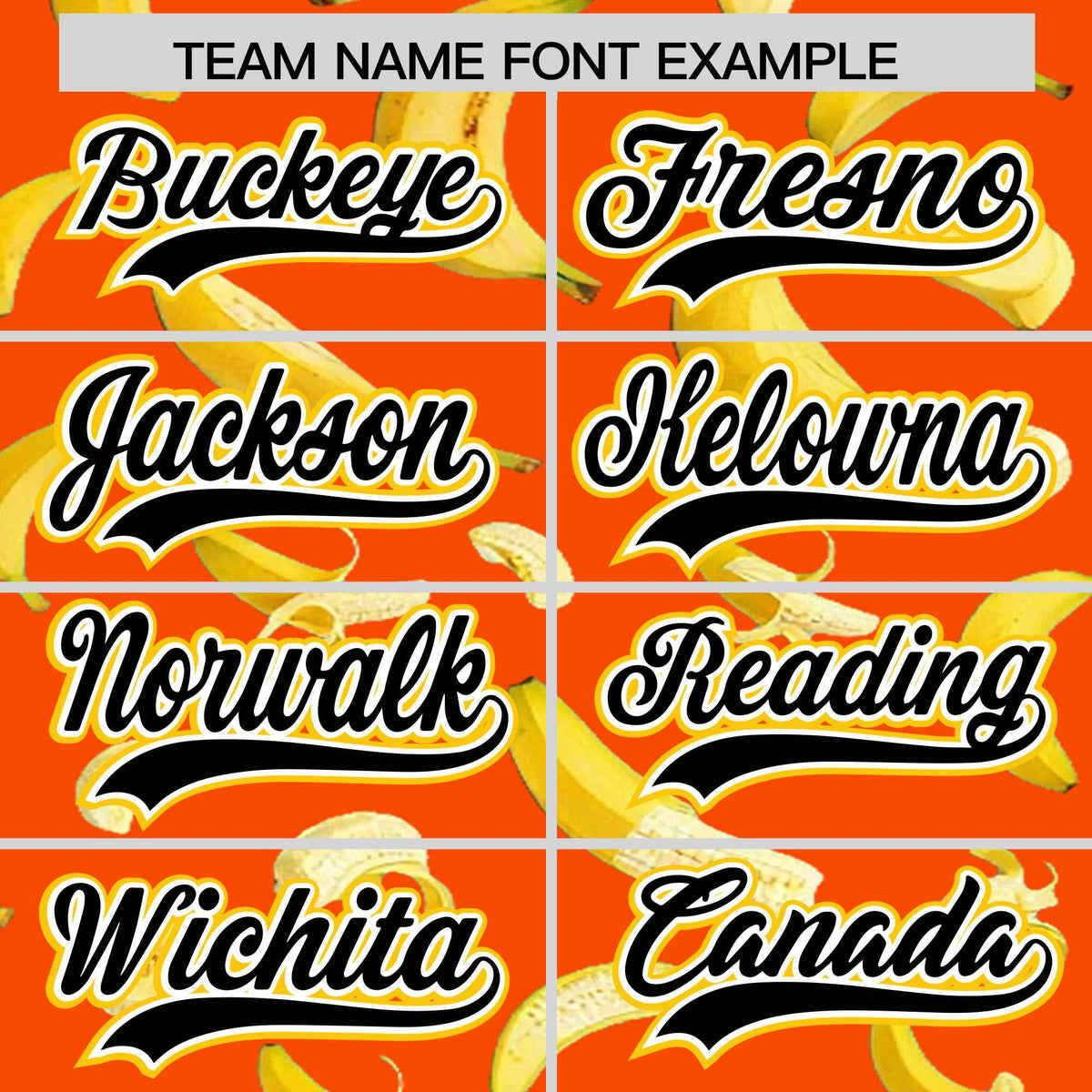 Custom Orange Varsity Full-Zip Banana Pattern Letterman Bomber Jacket | Graffiti Pattern | Embroidery&amp;Dye-sublimation printing | KXKSHOP