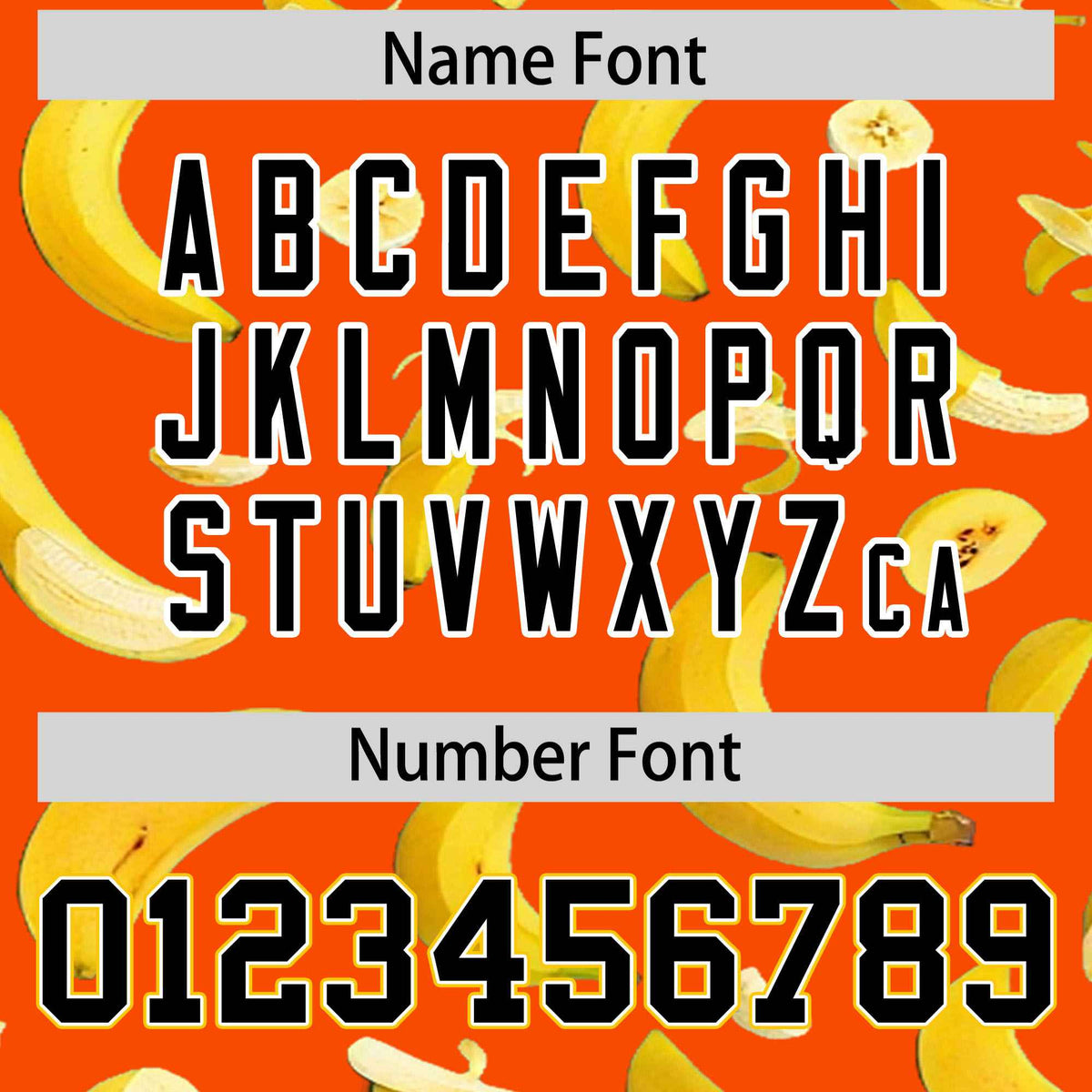 Custom Orange Varsity Full-Zip Banana Pattern Letterman Bomber Jacket | Graffiti Pattern | Embroidery&amp;Dye-sublimation printing | KXKSHOP