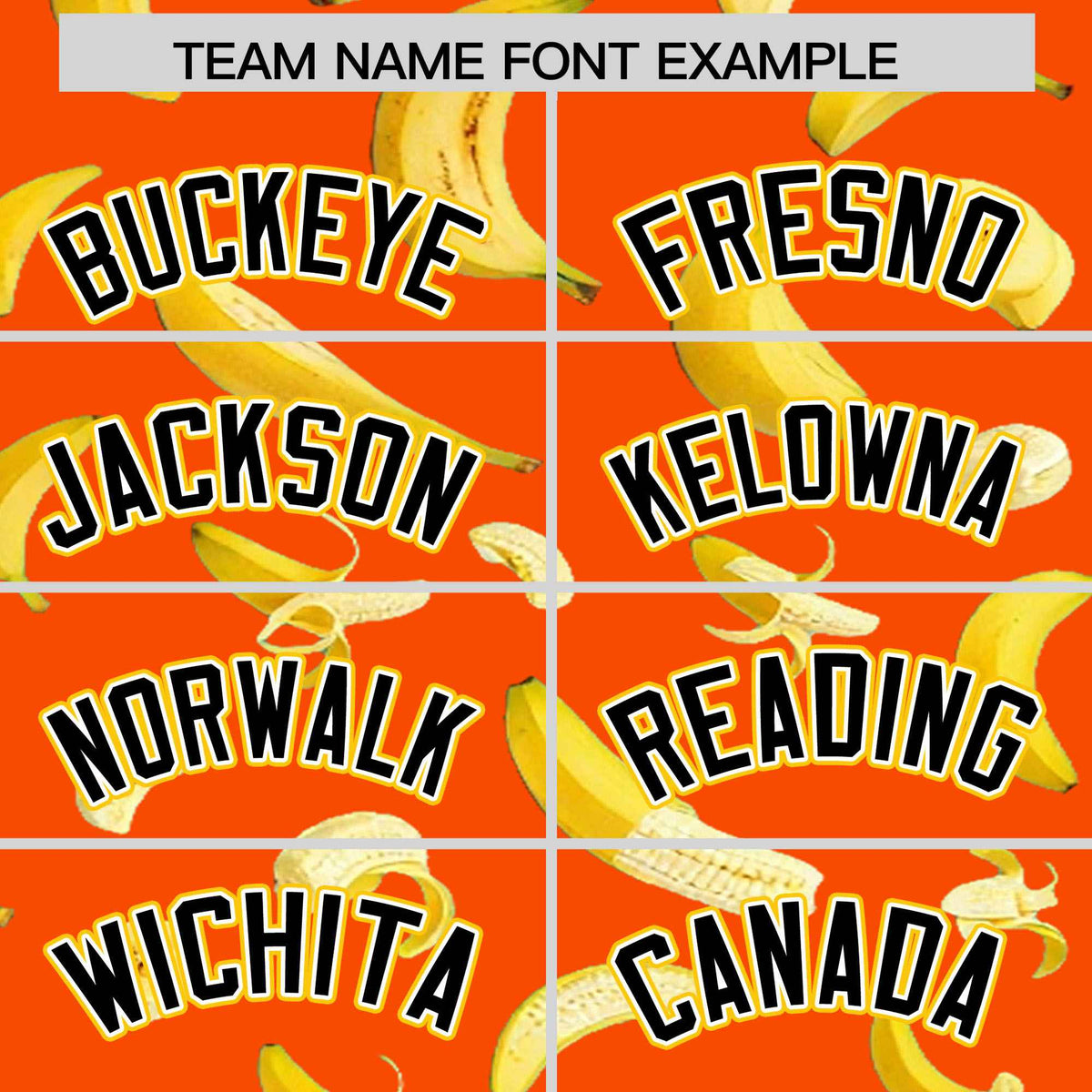 Custom Orange Varsity Full-Zip Banana Pattern Letterman Bomber Jacket | Graffiti Pattern | Embroidery&amp;Dye-sublimation printing | KXKSHOP