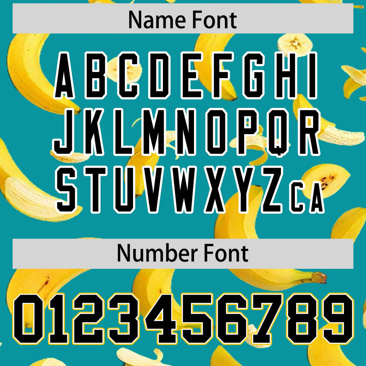 Custom Aqua Varsity Full-Zip Banana Pattern Letterman Bomber Jacket | Graffiti Pattern | Embroidery&amp;Dye-sublimation printing | KXKSHOP