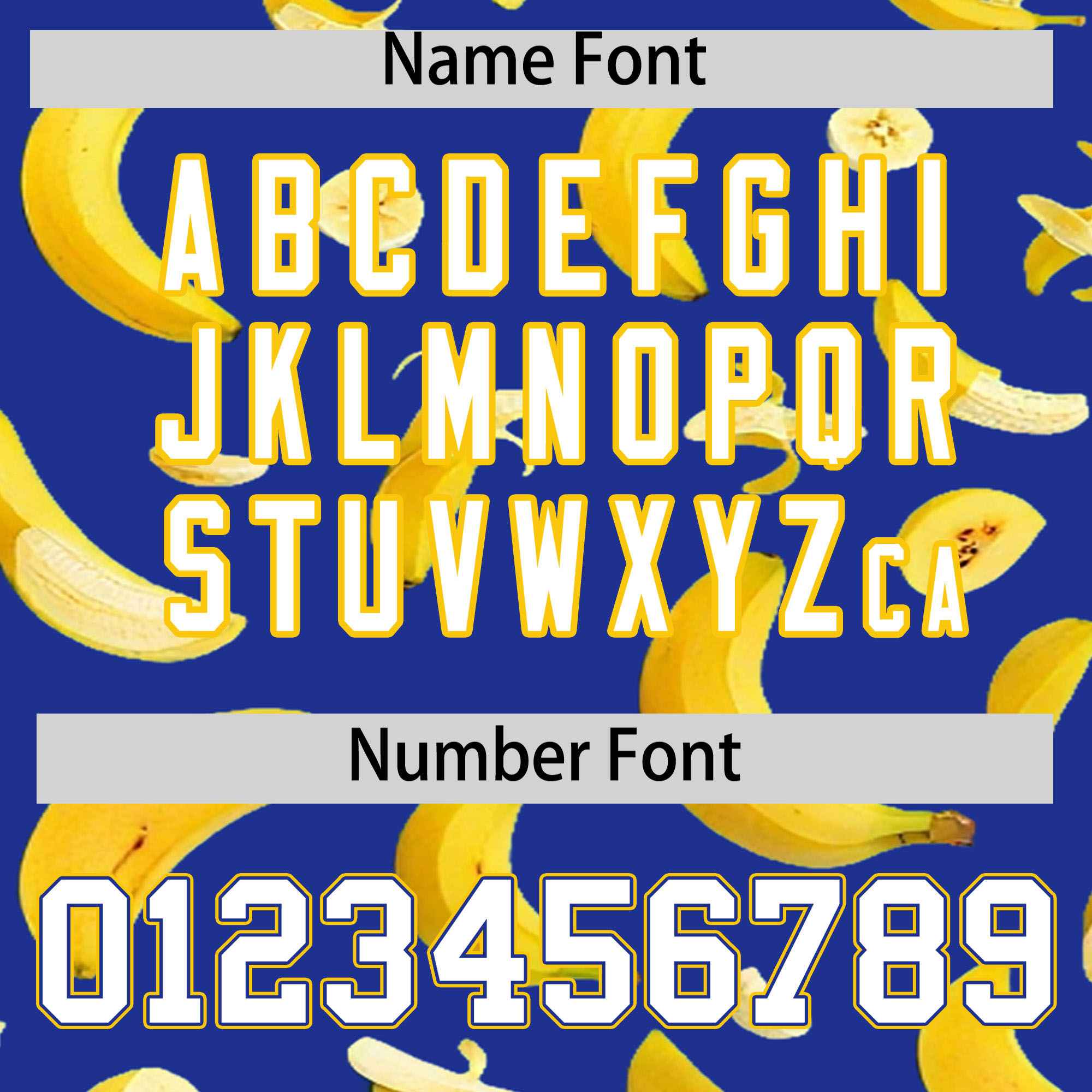 Custom Royal Blue Varsity Full-Zip Banana Pattern Letterman Bomber Jacket | Graffiti Pattern | Embroidery&Dye-sublimation printing | KXKSHOP