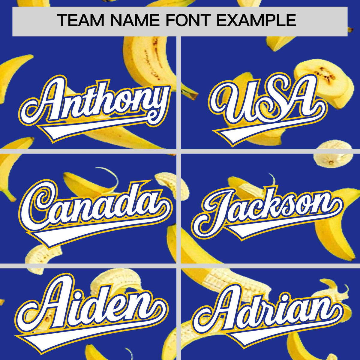Custom Royal Blue Varsity Full-Zip Banana Pattern Letterman Bomber Jacket | Graffiti Pattern | Embroidery&amp;Dye-sublimation printing | KXKSHOP
