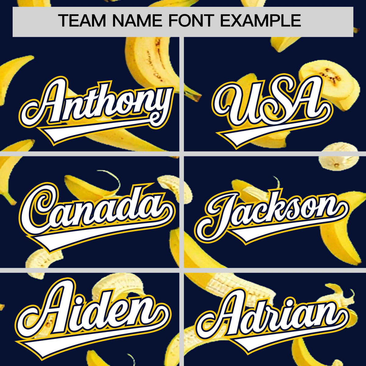 Custom Navy Varsity Full-Zip Banana Pattern Letterman Bomber Jacket | Graffiti Pattern | Embroidery&amp;Dye-sublimation printing | KXKSHOP