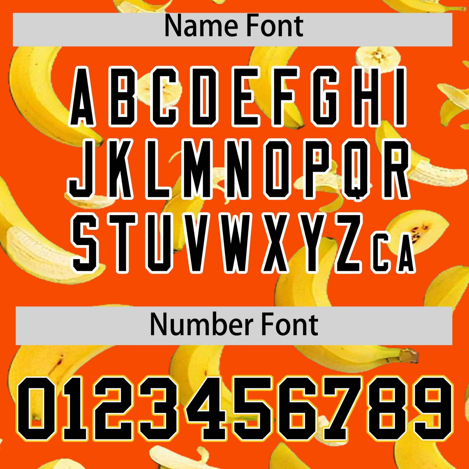 Custom Orange Varsity Full-Zip Banana Pattern Letterman Bomber Jacket | Graffiti Pattern | Embroidery&Dye-sublimation printing | KXKSHOP