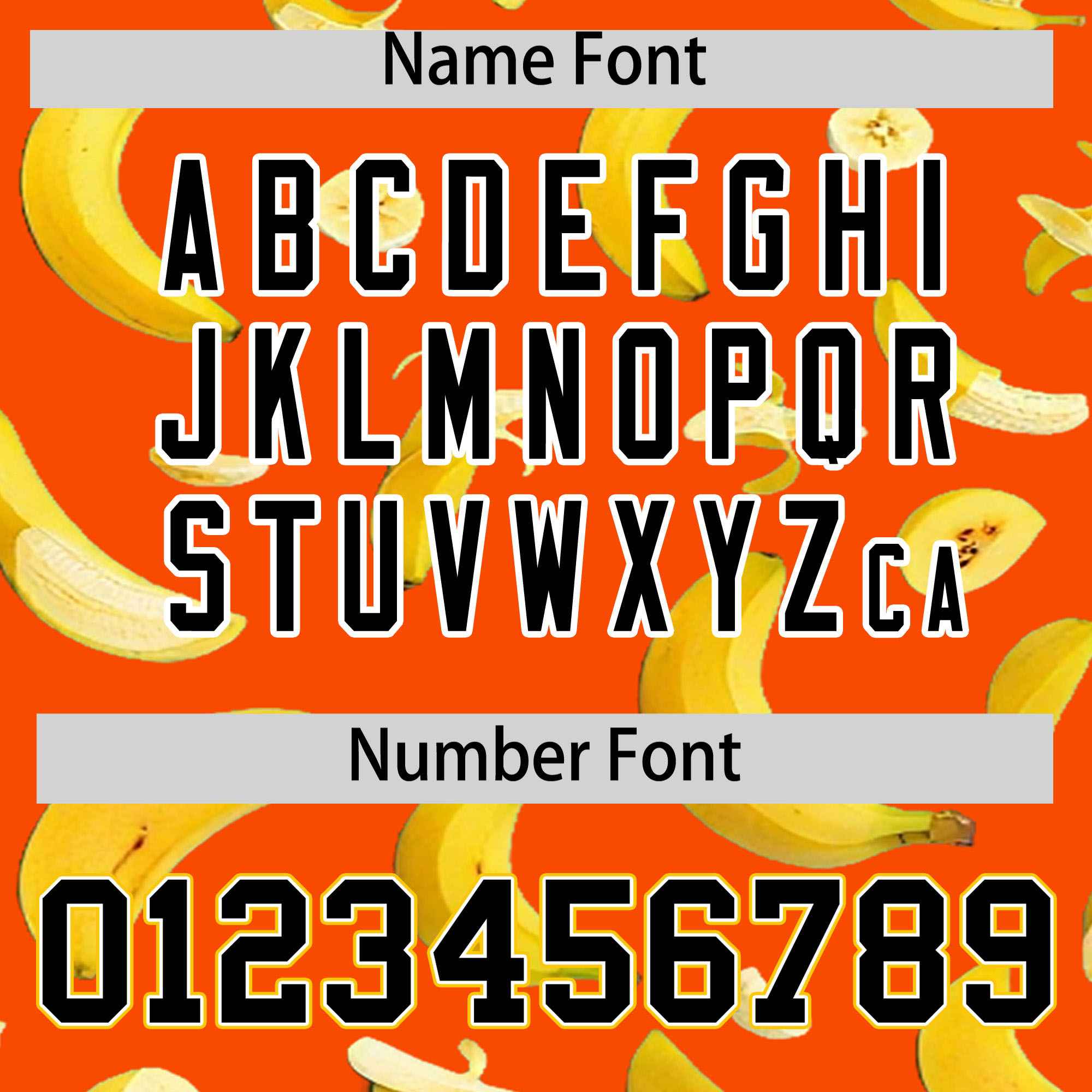 Custom Orange Varsity Full-Zip Banana Pattern Letterman Bomber Jacket | Graffiti Pattern | Embroidery&Dye-sublimation printing | KXKSHOP