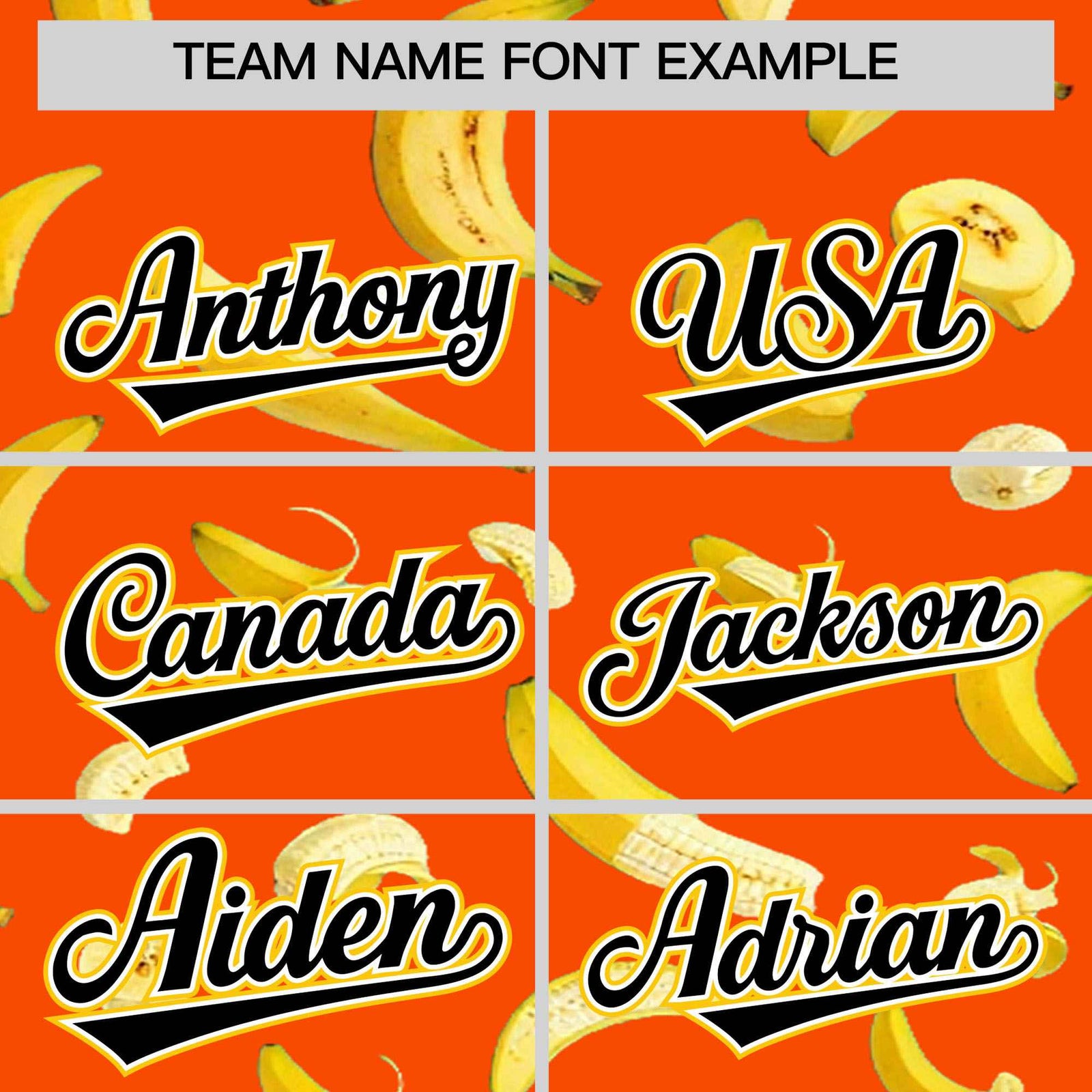 Custom Orange Varsity Full-Zip Banana Pattern Letterman Bomber Jacket | Graffiti Pattern | Embroidery&Dye-sublimation printing | KXKSHOP