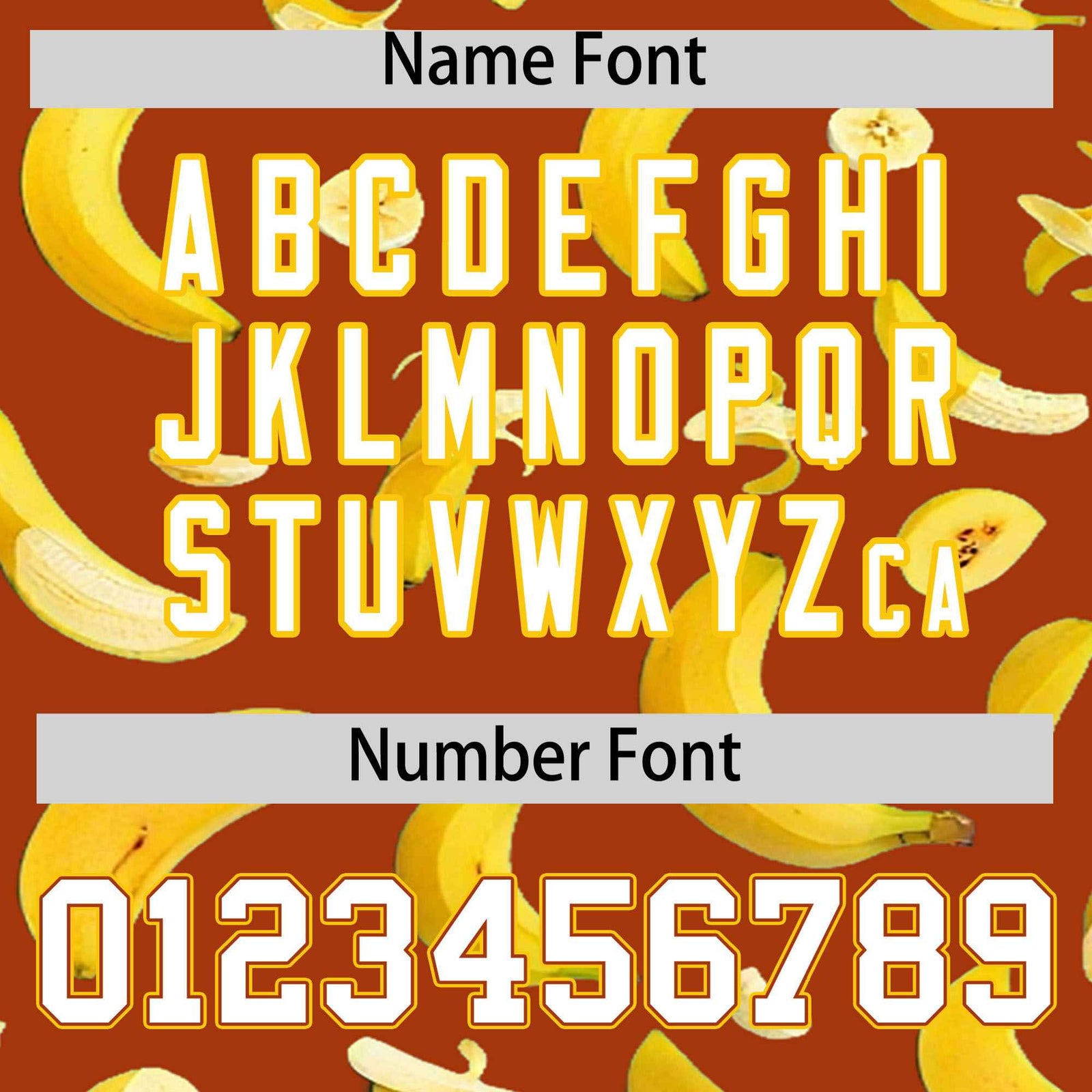 Custom Dark Orange Varsity Full-Zip Banana Pattern Letterman Bomber Jacket | Graffiti Pattern | Embroidery&Dye-sublimation printing | KXKSHOP