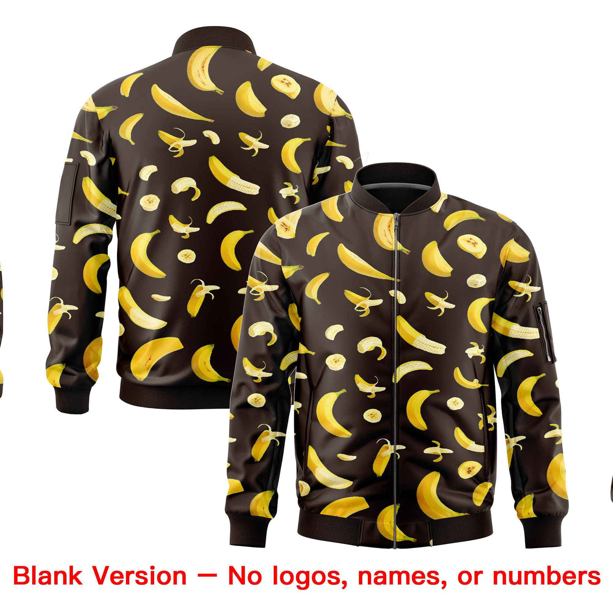 Custom Brown Varsity Full-Zip Banana Pattern Letterman Bomber Jacket | Graffiti Pattern | Embroidery&amp;Dye-sublimation printing | KXKSHOP