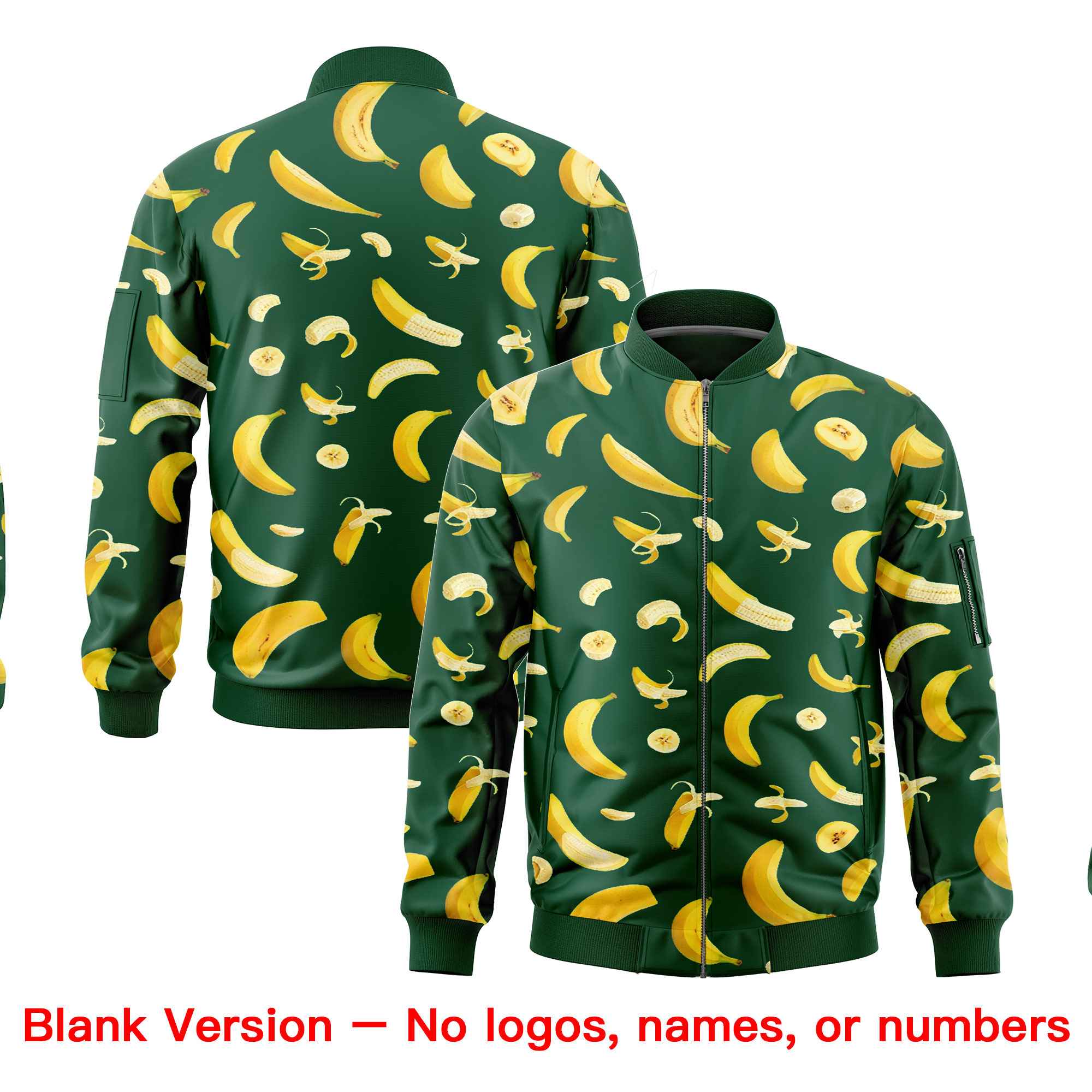 Custom Green Varsity Full-Zip Banana Pattern Letterman Bomber Jacket | Graffiti Pattern | Embroidery&Dye-sublimation printing | KXKSHOP