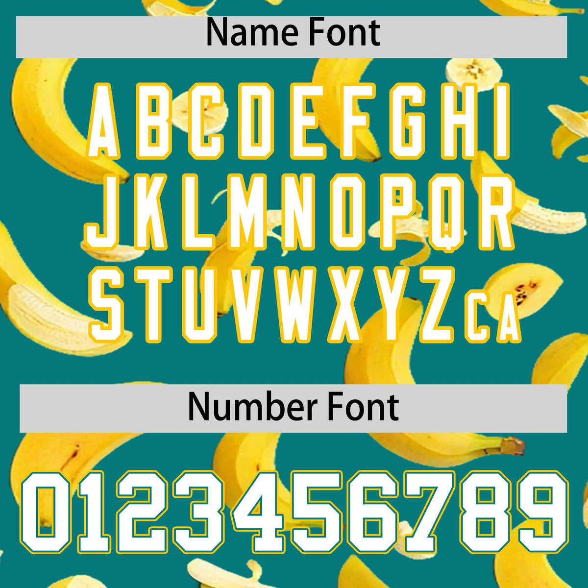 Custom Teal Varsity Full-Zip Banana Pattern Letterman Bomber Jacket | Graffiti Pattern | Embroidery&amp;Dye-sublimation printing | KXKSHOP