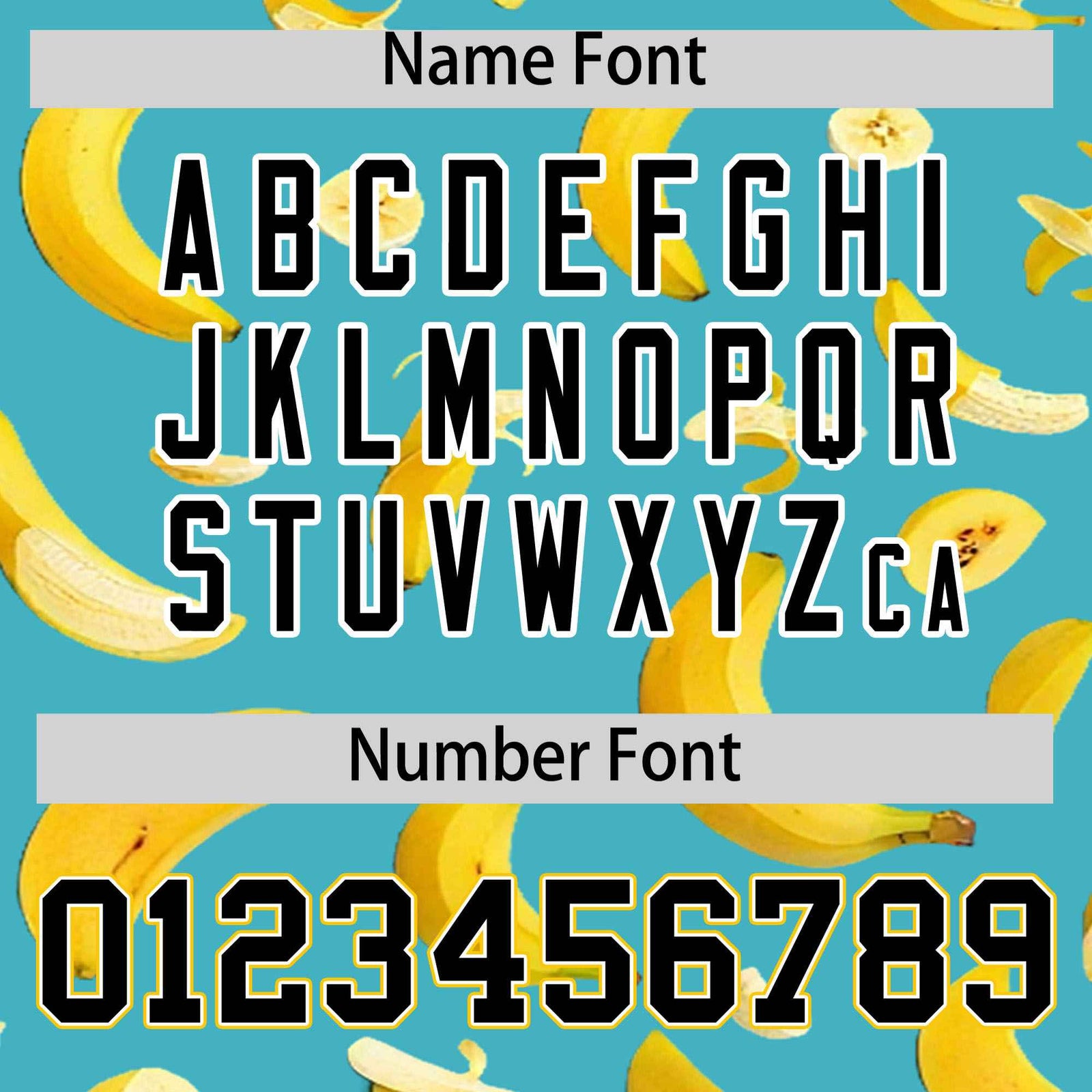 Custom Sky Blue Varsity Full-Zip Banana Pattern Letterman Bomber Jacket | Graffiti Pattern | Embroidery&Dye-sublimation printing | KXKSHOP