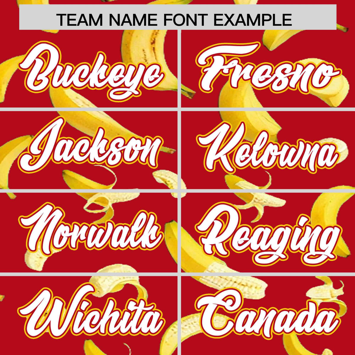 Custom Red Varsity Full-Zip Banana Pattern Letterman Bomber Jacket | Graffiti Pattern | Embroidery&amp;Dye-sublimation printing | KXKSHOP