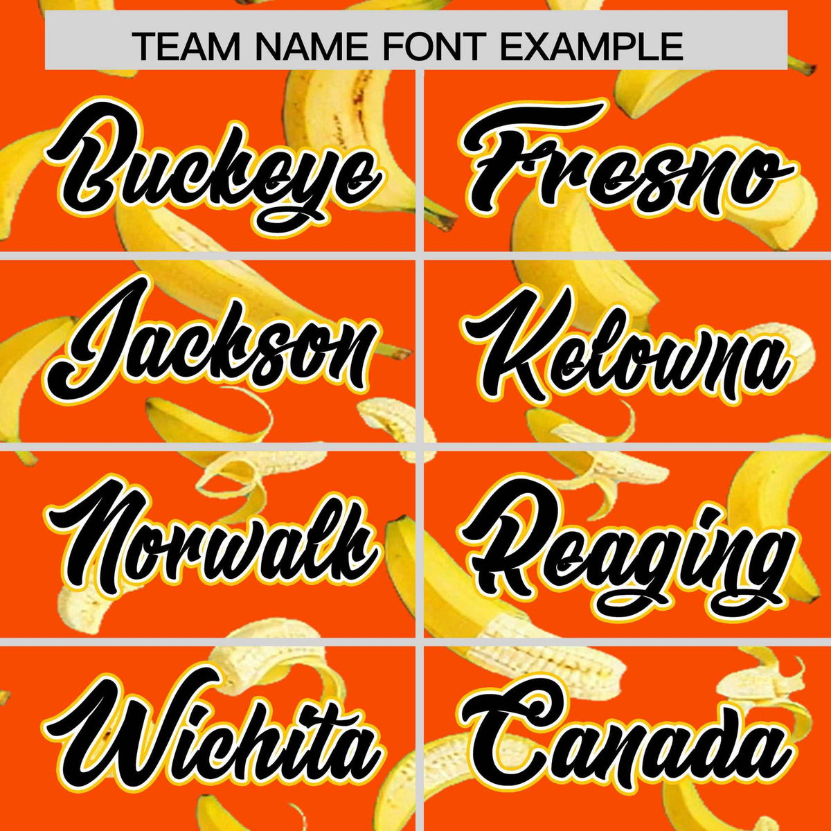 Custom Orange Varsity Full-Zip Banana Pattern Letterman Bomber Jacket | Graffiti Pattern | Embroidery&amp;Dye-sublimation printing | KXKSHOP